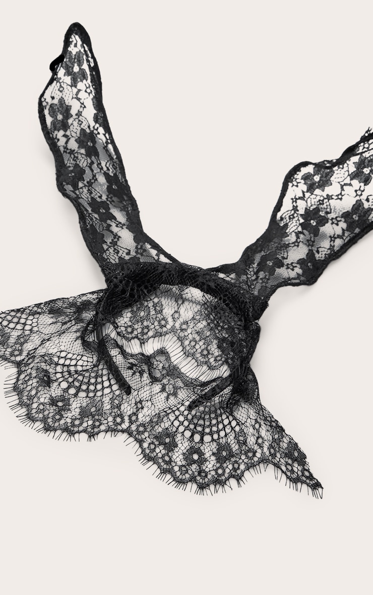 Black Lace Veil Bunny Ear Headband image 3