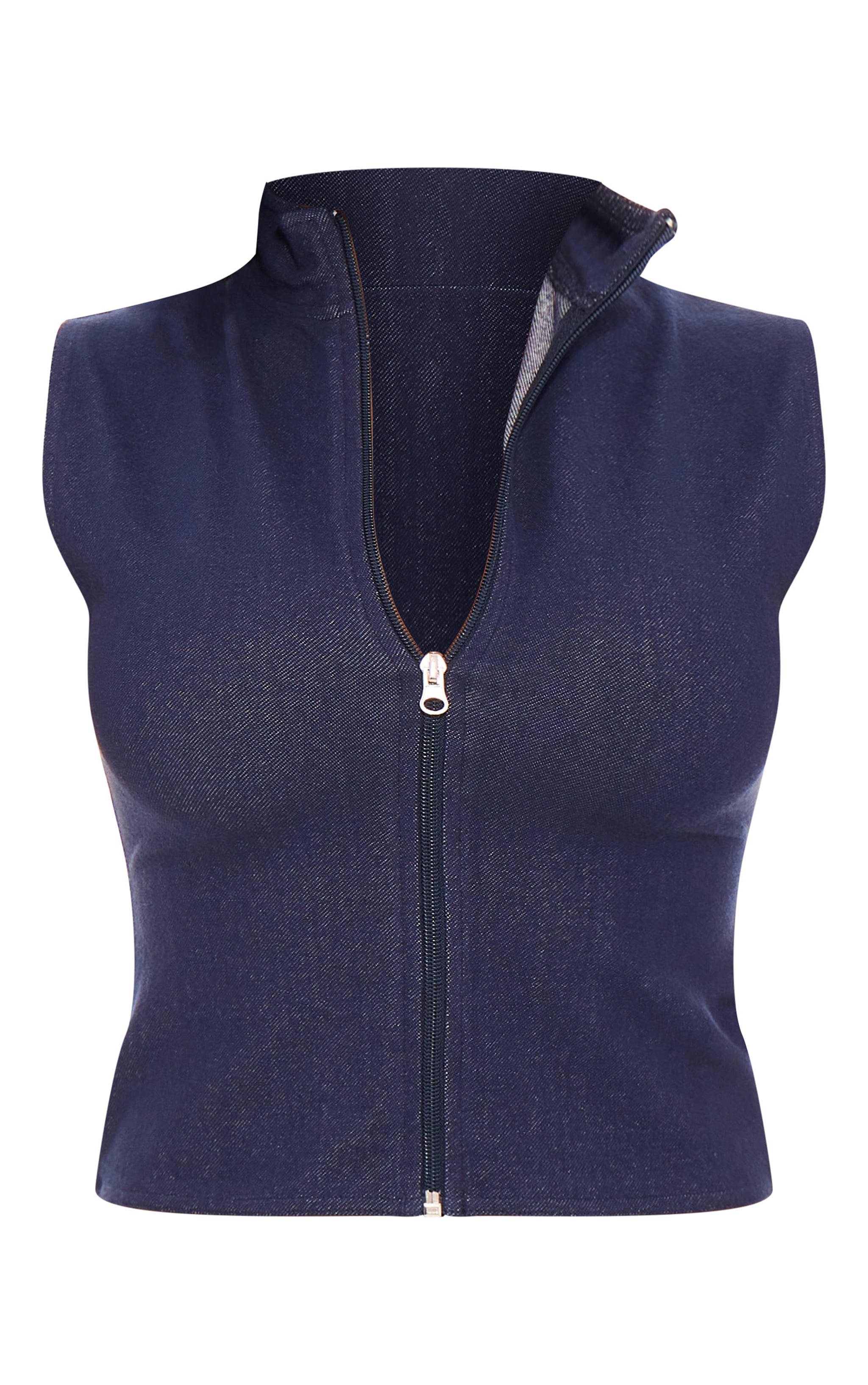 Blue Demin Look Zip Up Long Top image 1