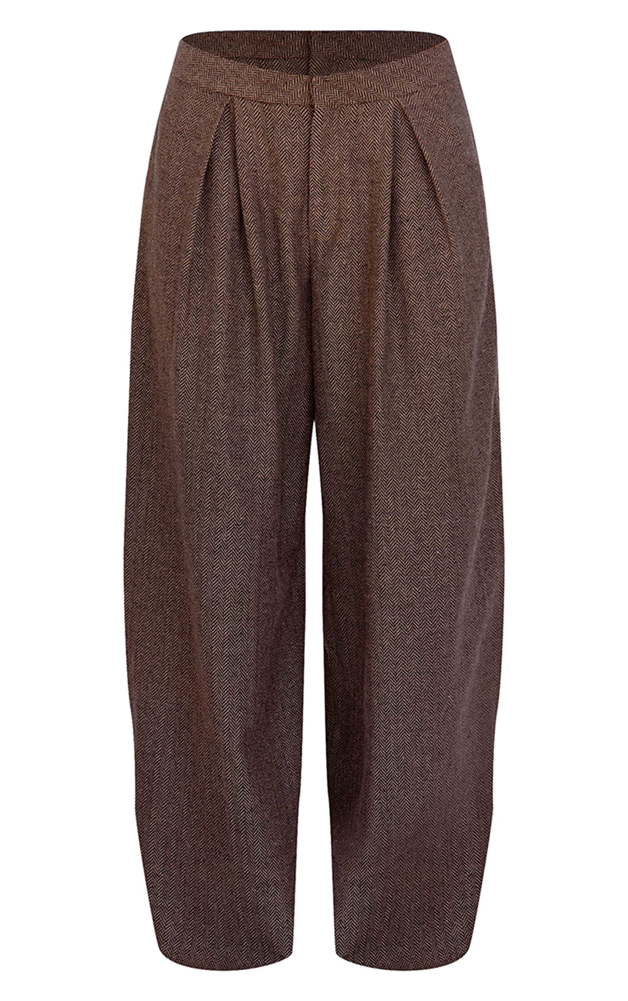 Brown Tweed Tailored Woven Wide Leg Pants image 6