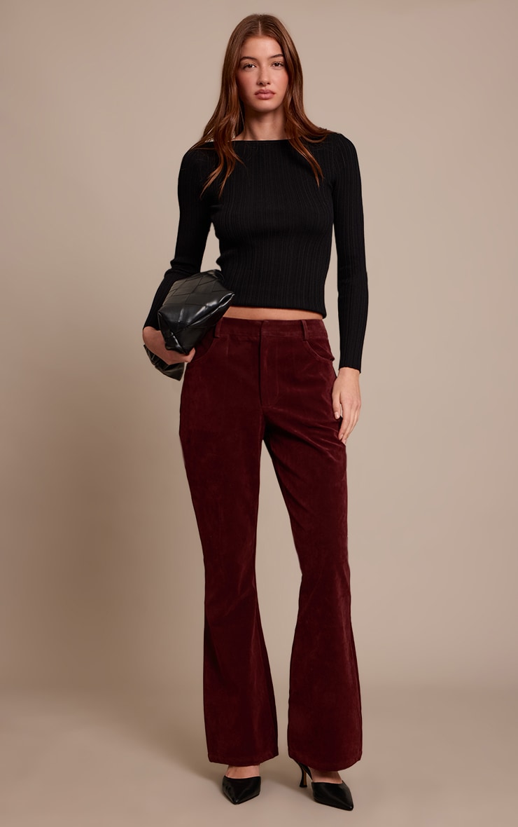 Wine Faux Suede Flared Pants image 1