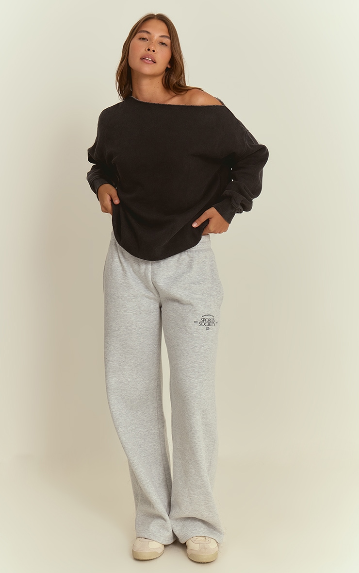 Charcoal Acid Wash Oversized Off Shoulder Sweatshirt image 3