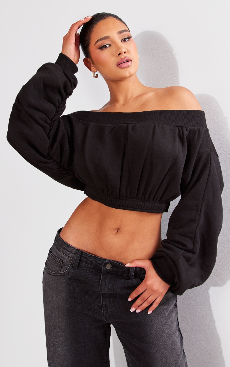 Shape Black Bardot Ruched Detail Sweatshirt image 1