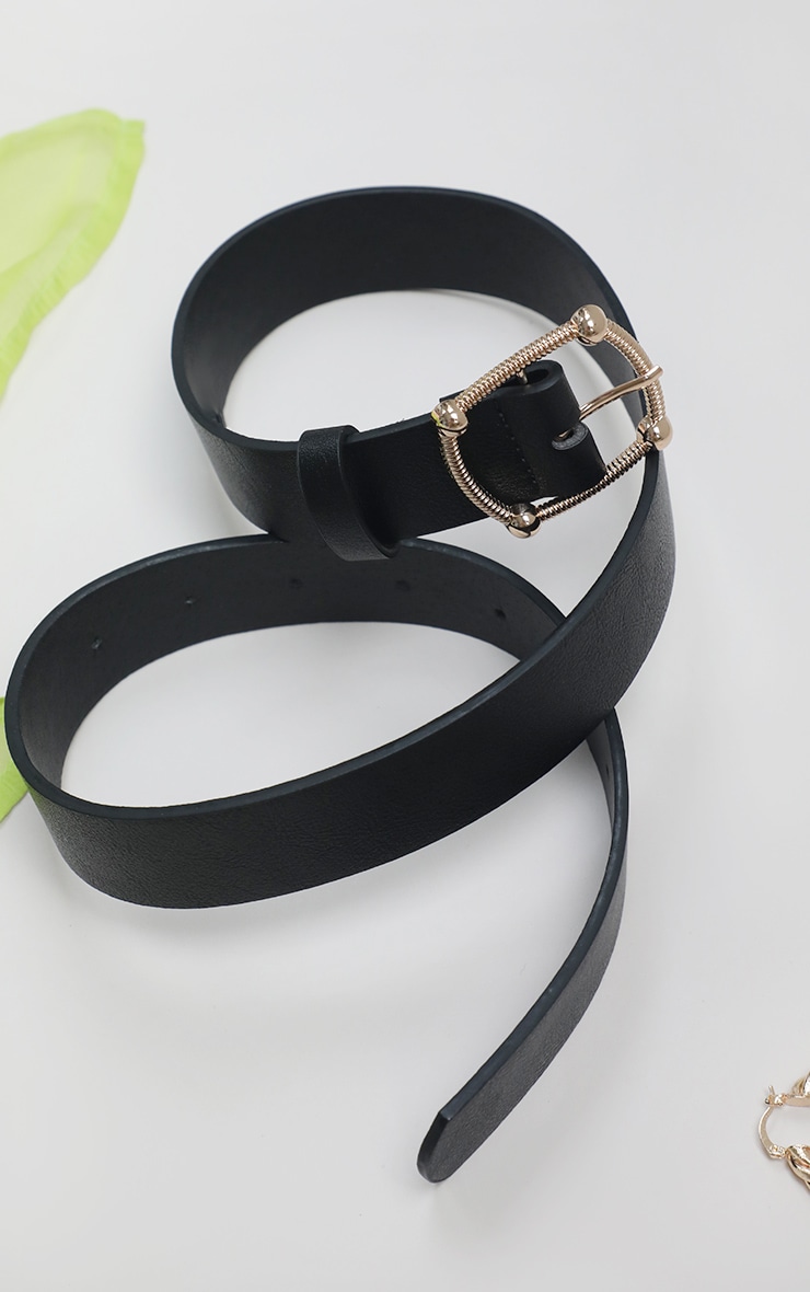 Black Pu Gold Textured Buckle Belt