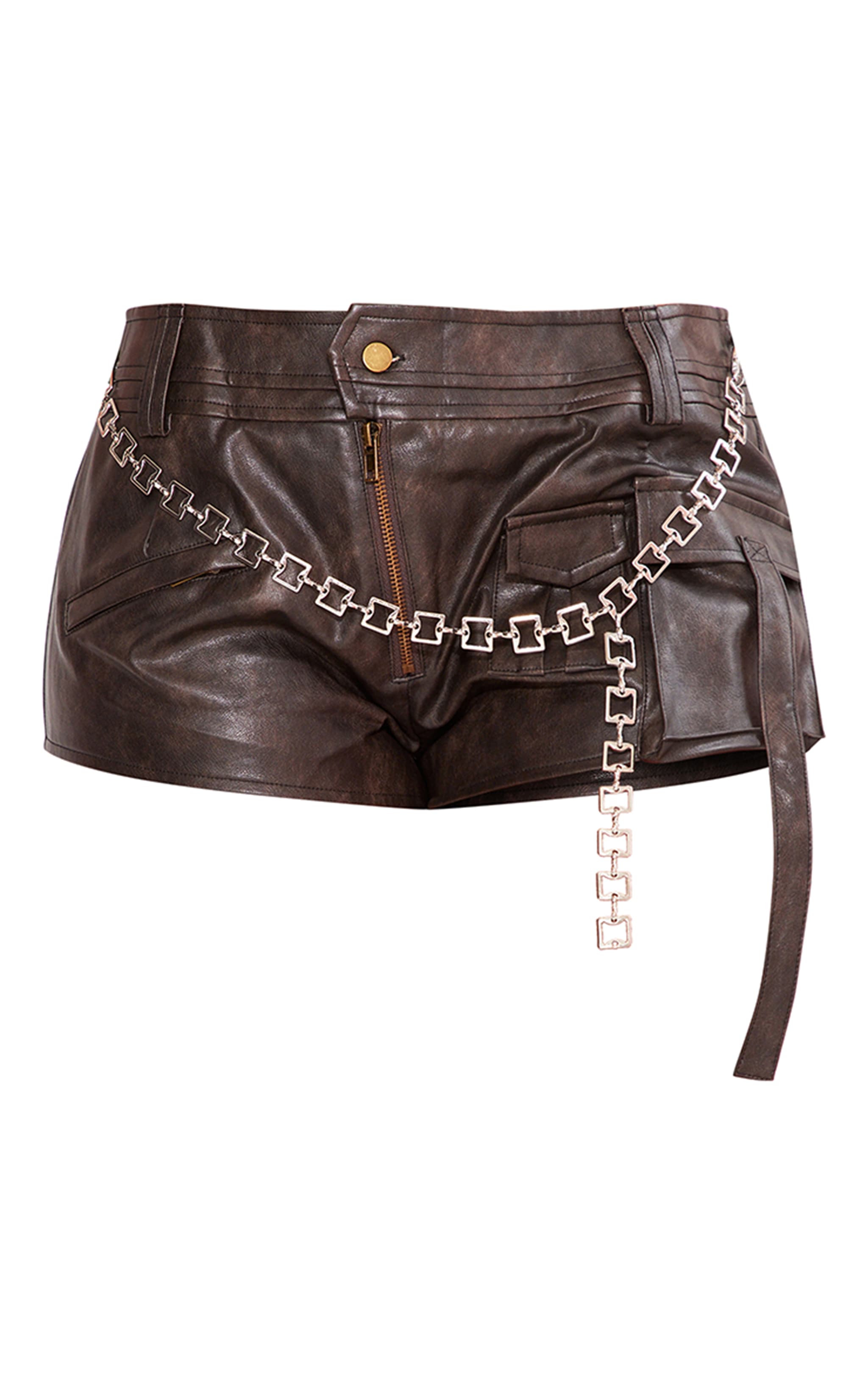  Shape Black Faux Leather Belt Detail Hot Pants image 6