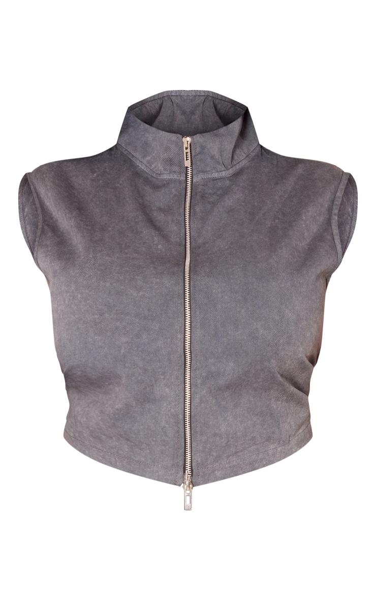 Plus Charcoal Washed Twill Zip Up Top image 5