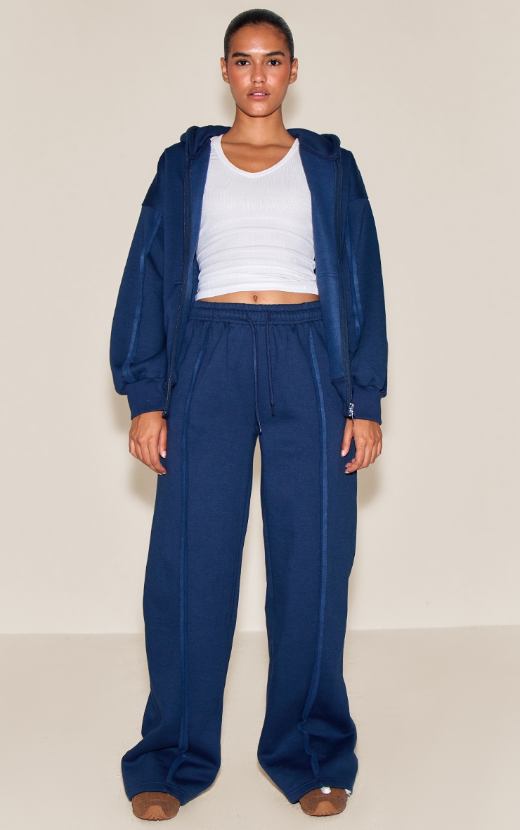 Navy Oversized Zip Through Seam Detail Hoodie image 3