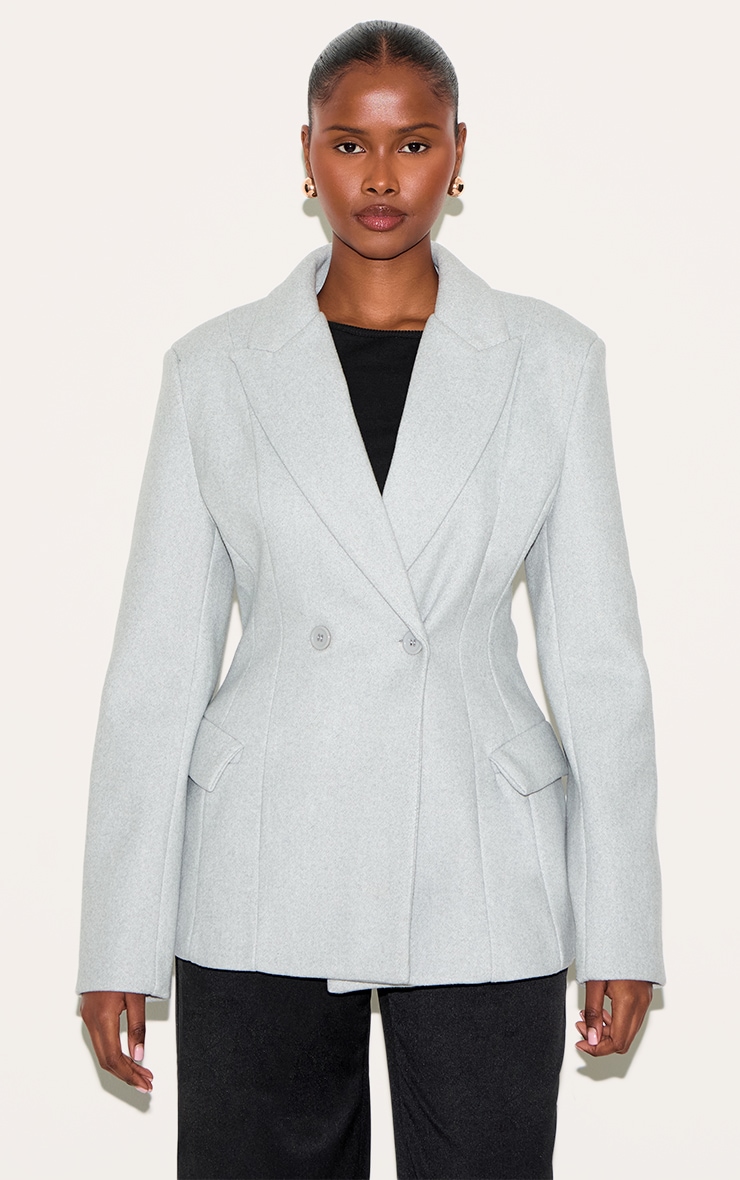 Blazer asymétrique en effet laine gris à double boutonnière image 3