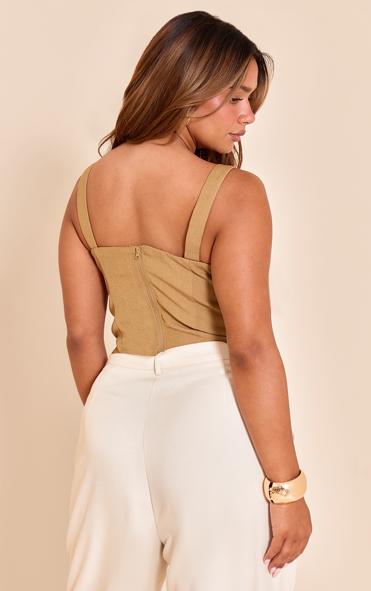Shape Top corset vert olive à col rond et boutons devant image 2
