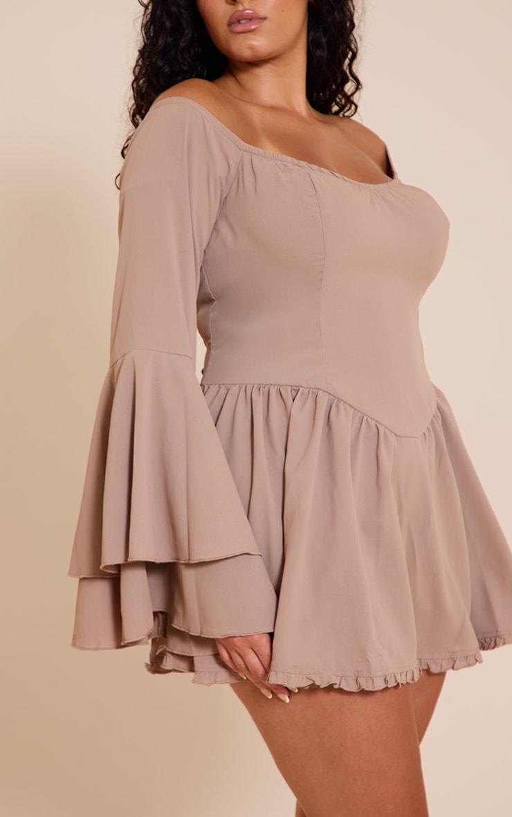 Plus Stone Bardot Flare Sleeve Romper image 4
