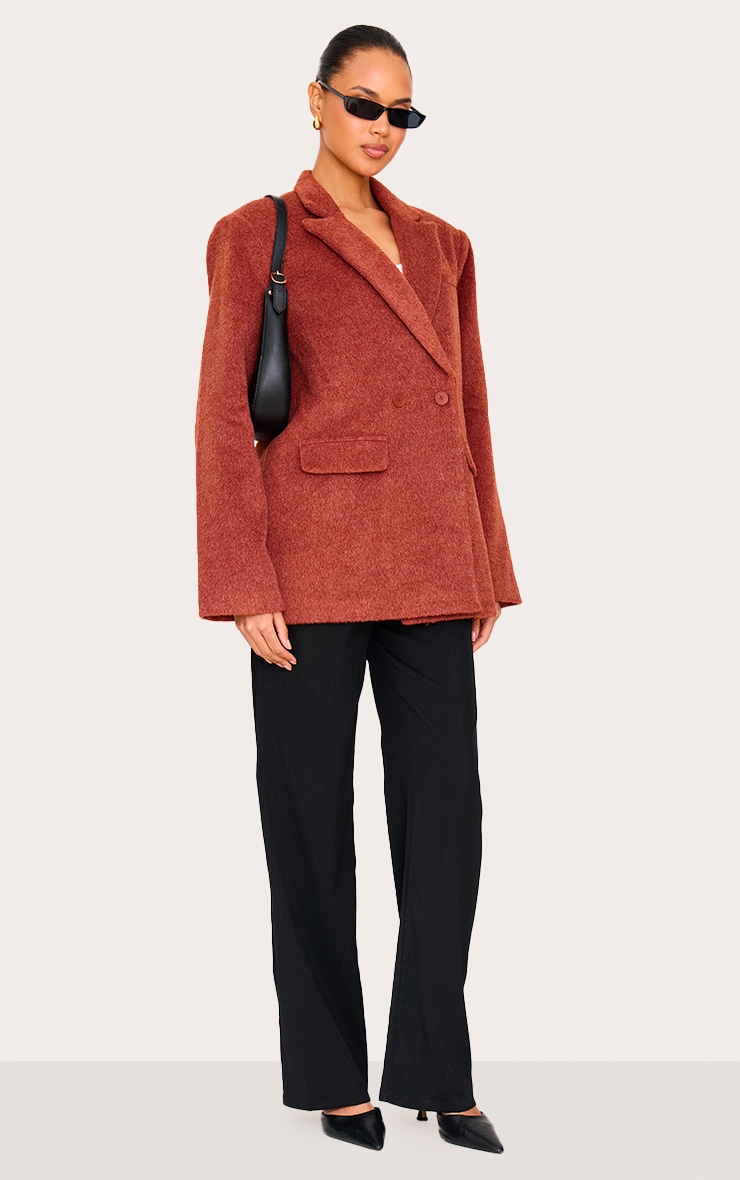 Burnt Orange Oversized Textured Wool Look Blazer image 3