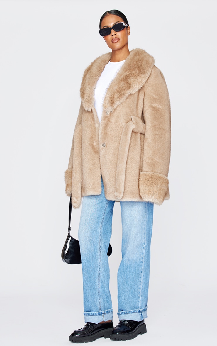 Tall Mushroom Plush Faux Fur Self Tie Coat image 3