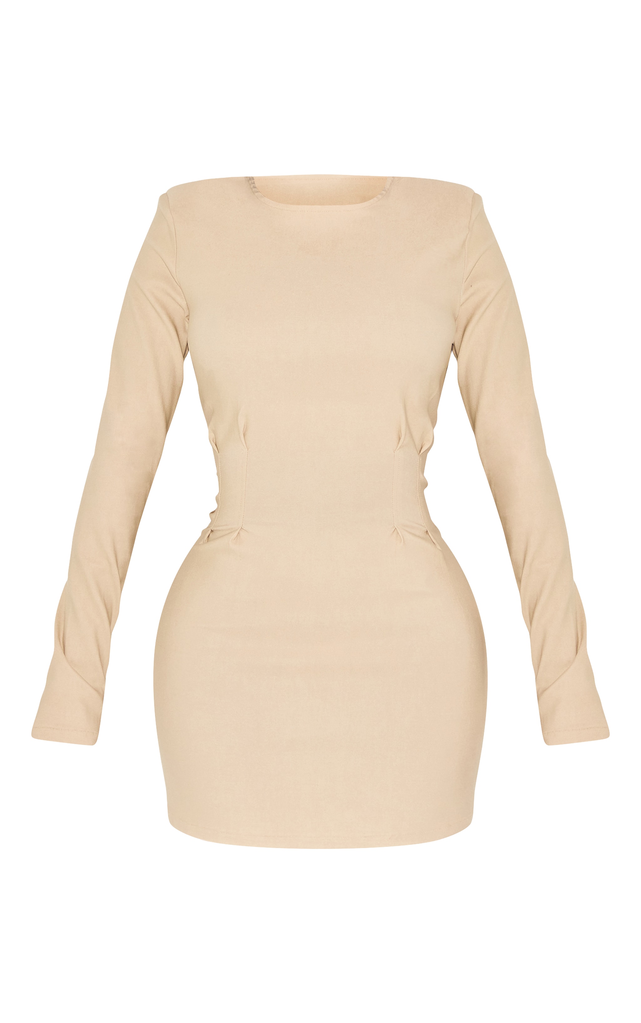 Shape Pebble Stretch Woven Cinched Waist Boat Neck Long Sleeve Mini Dress image 5
