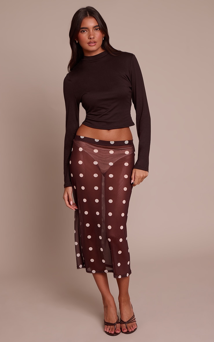 Chocolate Mesh Polka Dot Midi Skirt image 2