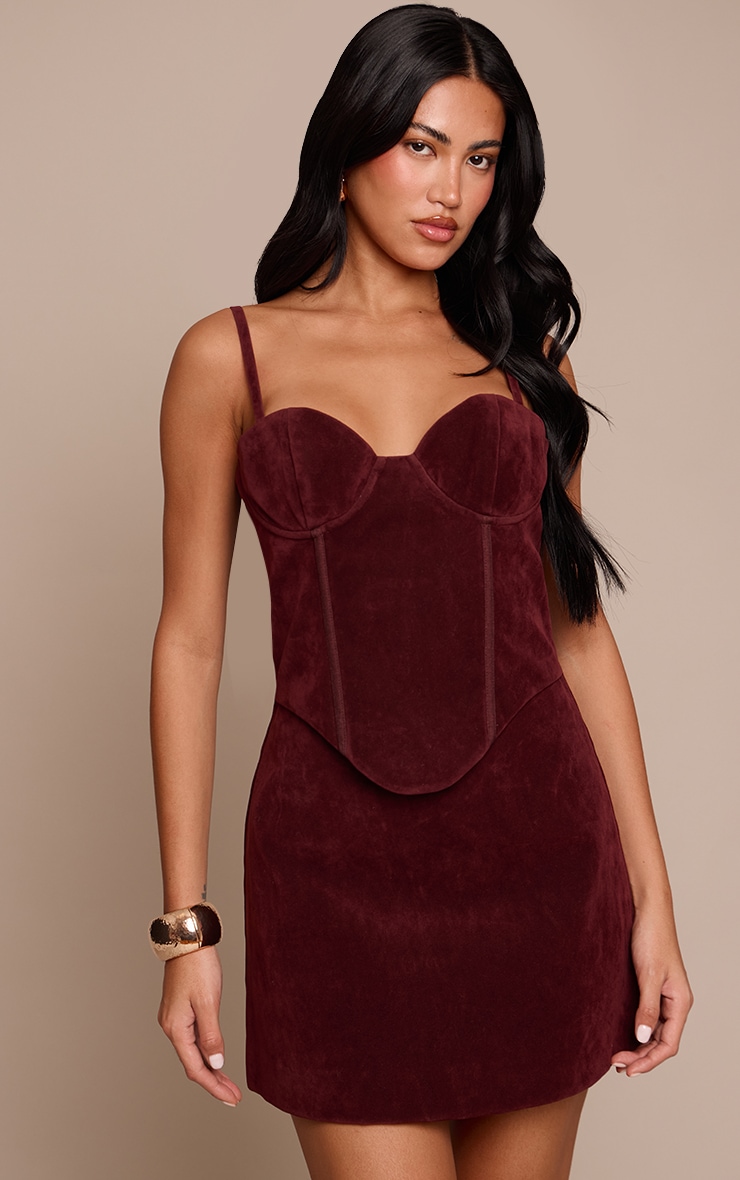 Plum Suede Corset Detail Mini Shift Dress