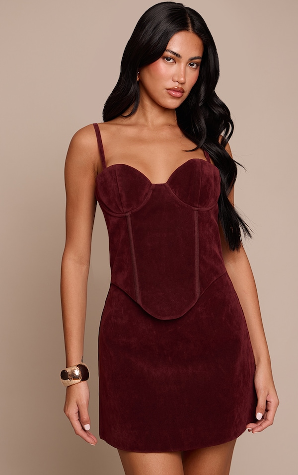 Plum Suede Corset Detail Mini Shift Dress