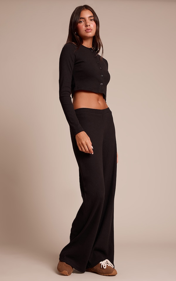 Black Brushed Rib Wide Leg Pant