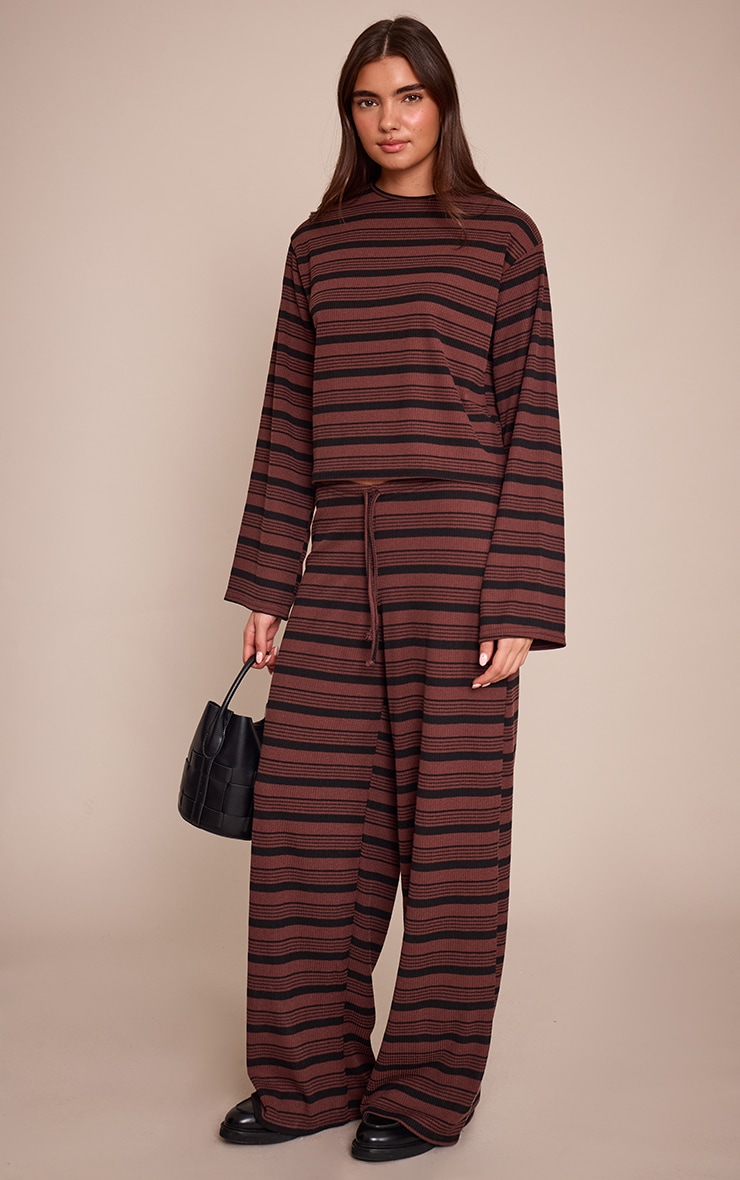 Chocolate Textured Stripe Detail Long Sleeve Top image 3