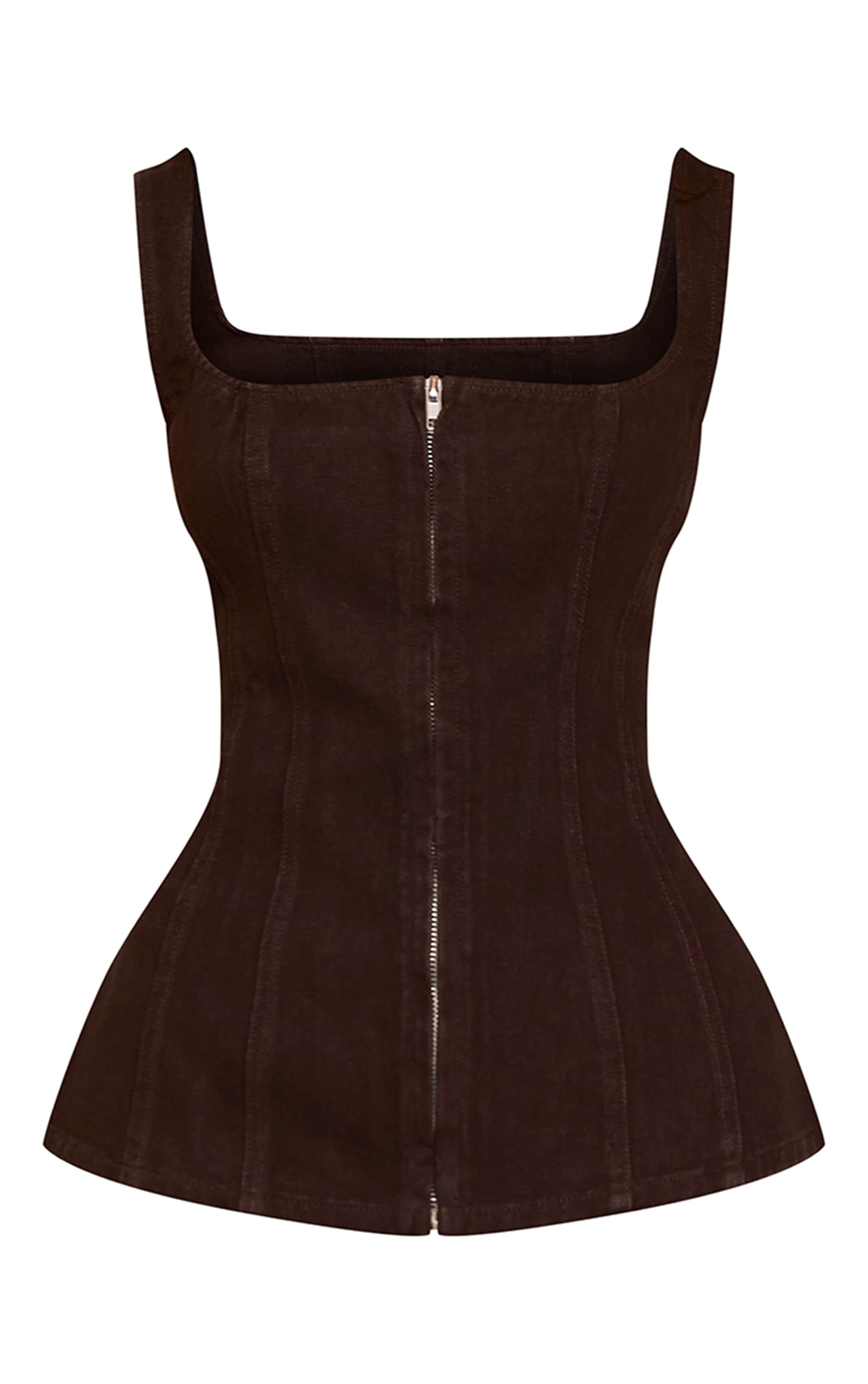 Chocolate Seam Detail Zip Through Denim Corset image 5
