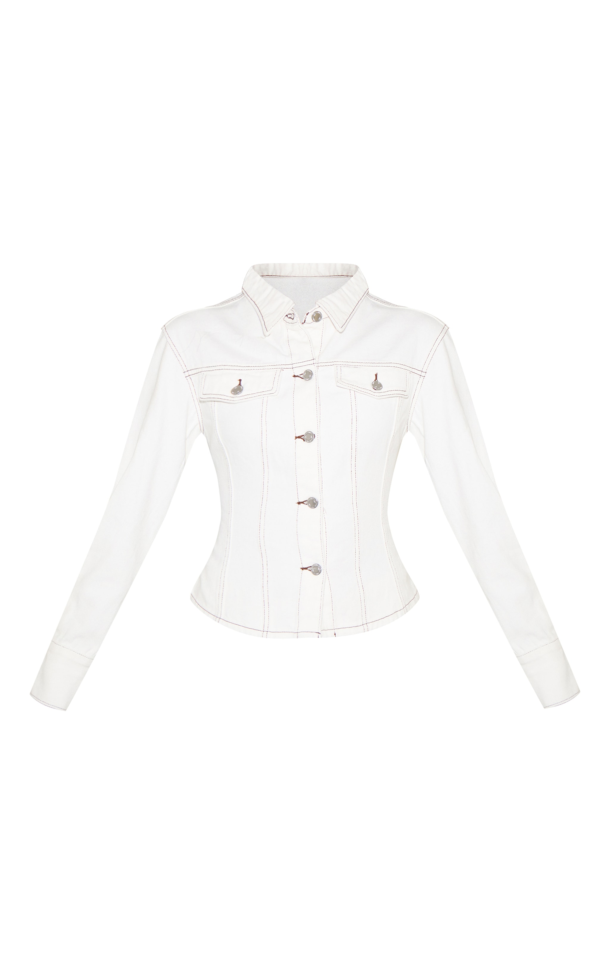 White Contrast Stitch Cinch Waist Denim Jacket | Denim
