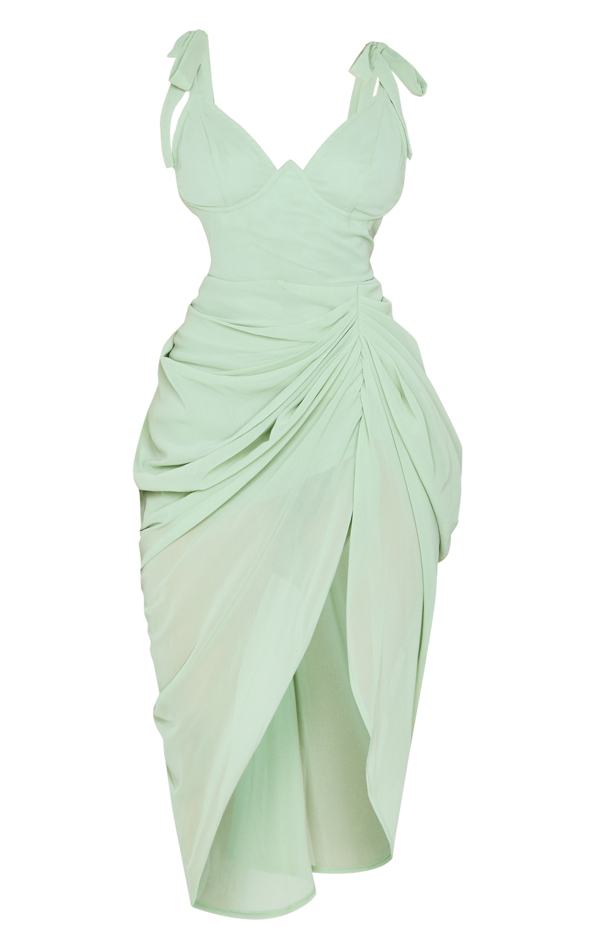 Petite Sage Green Underwire Detail Draped Midi Dress image 5