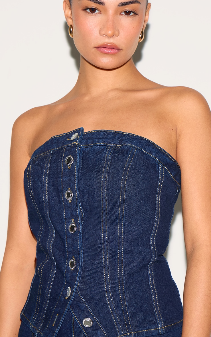 Petite Dark Indigo Contrast Seam Bandeau Corset image 4