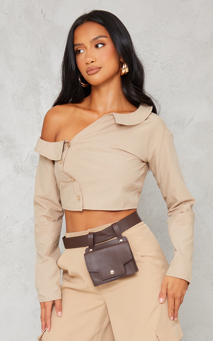 Petite Stone Off The Shoulder Cropped Shirt image 1