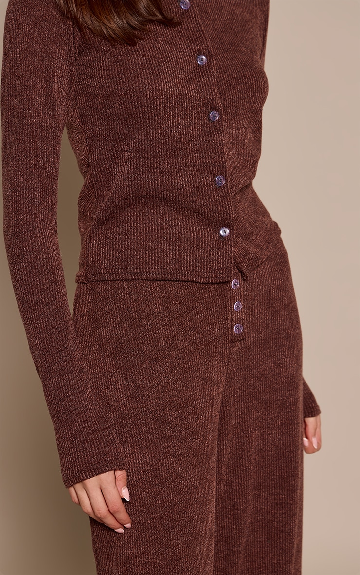 Dark Brown Marl Ribbed Casual Trousers image 4