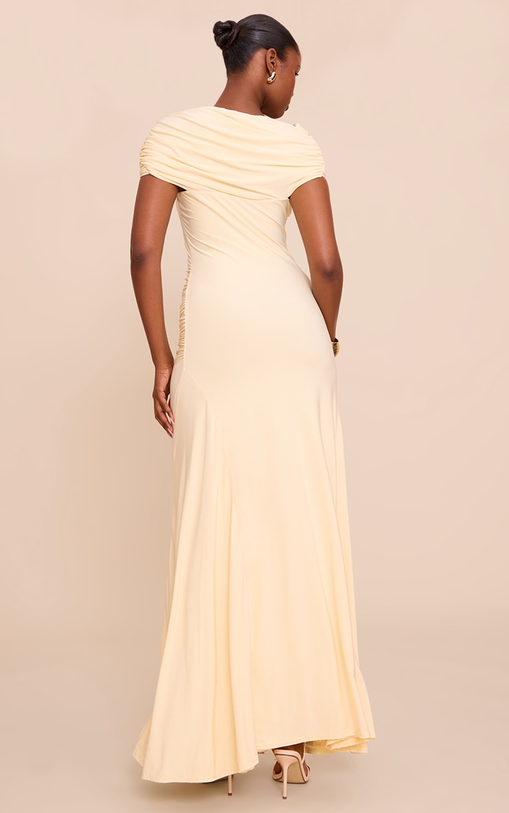 Lemon Double Layer Slinky Asymmetric Ruched Maxi Dress image 2