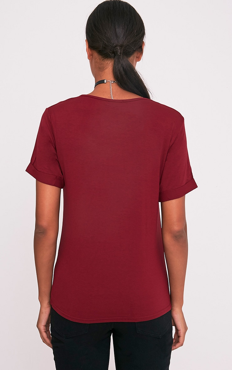 Basic Burgundy V Neck Oversized TShirt PrettyLittleThing