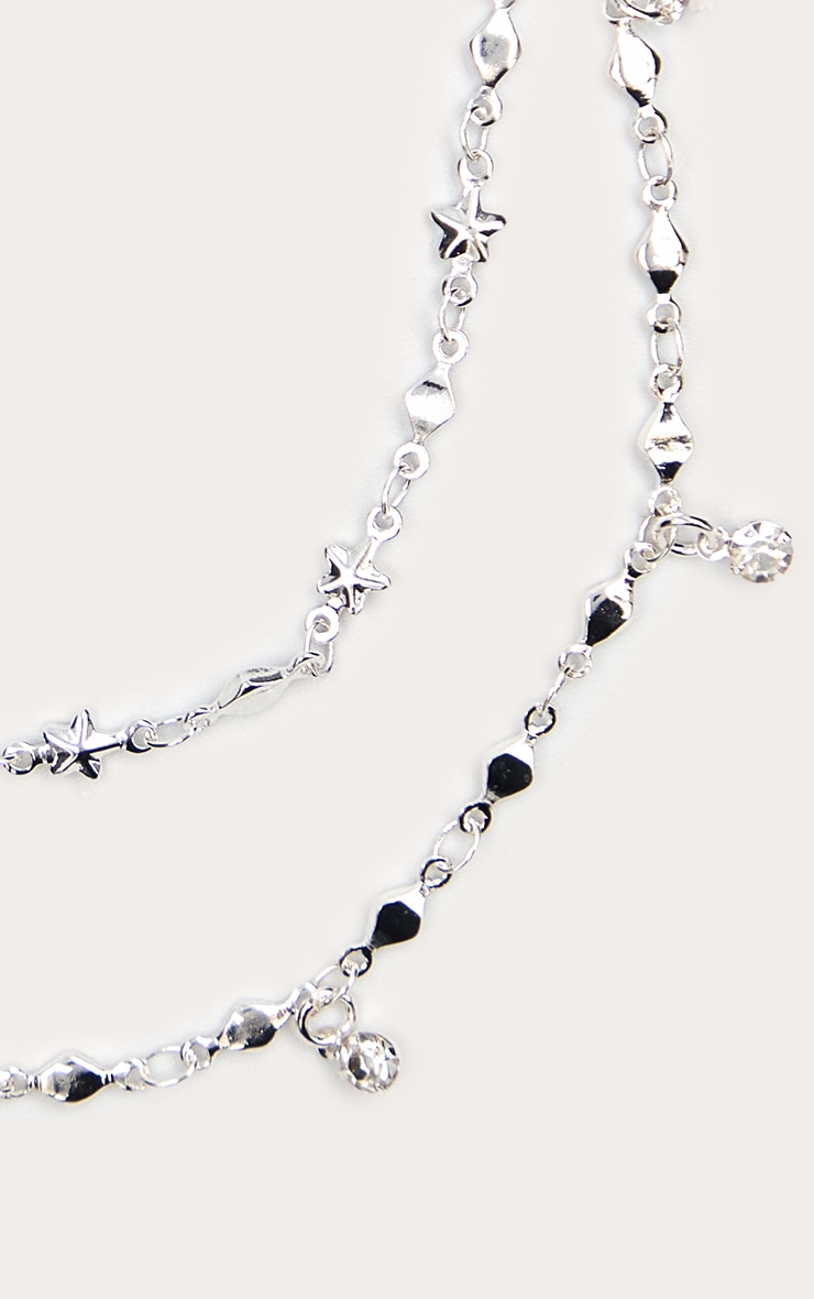 Silver Double Layer Star Diamante Chain Anklet image 2