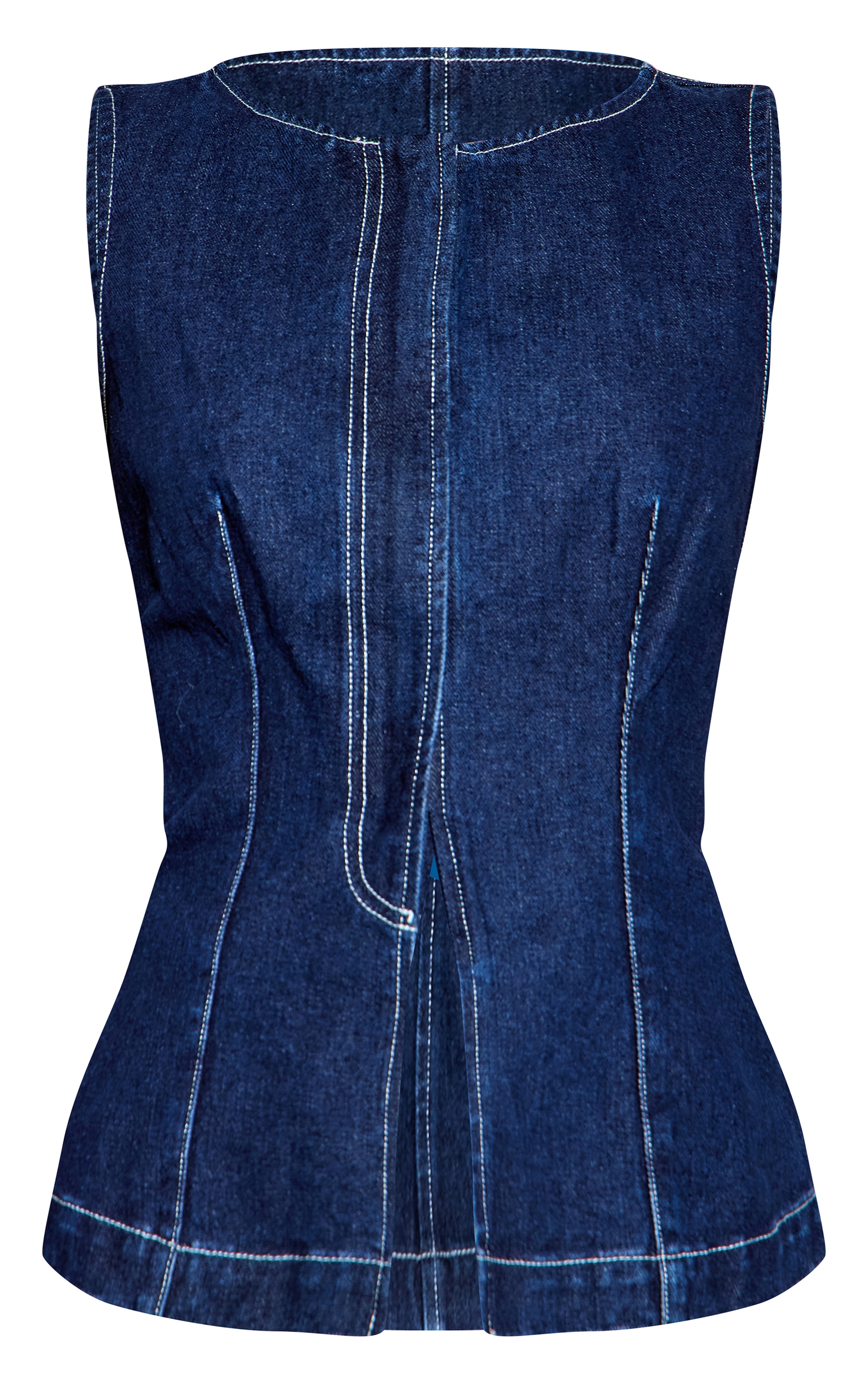 Top en jean indigo sans manches à zip image 5