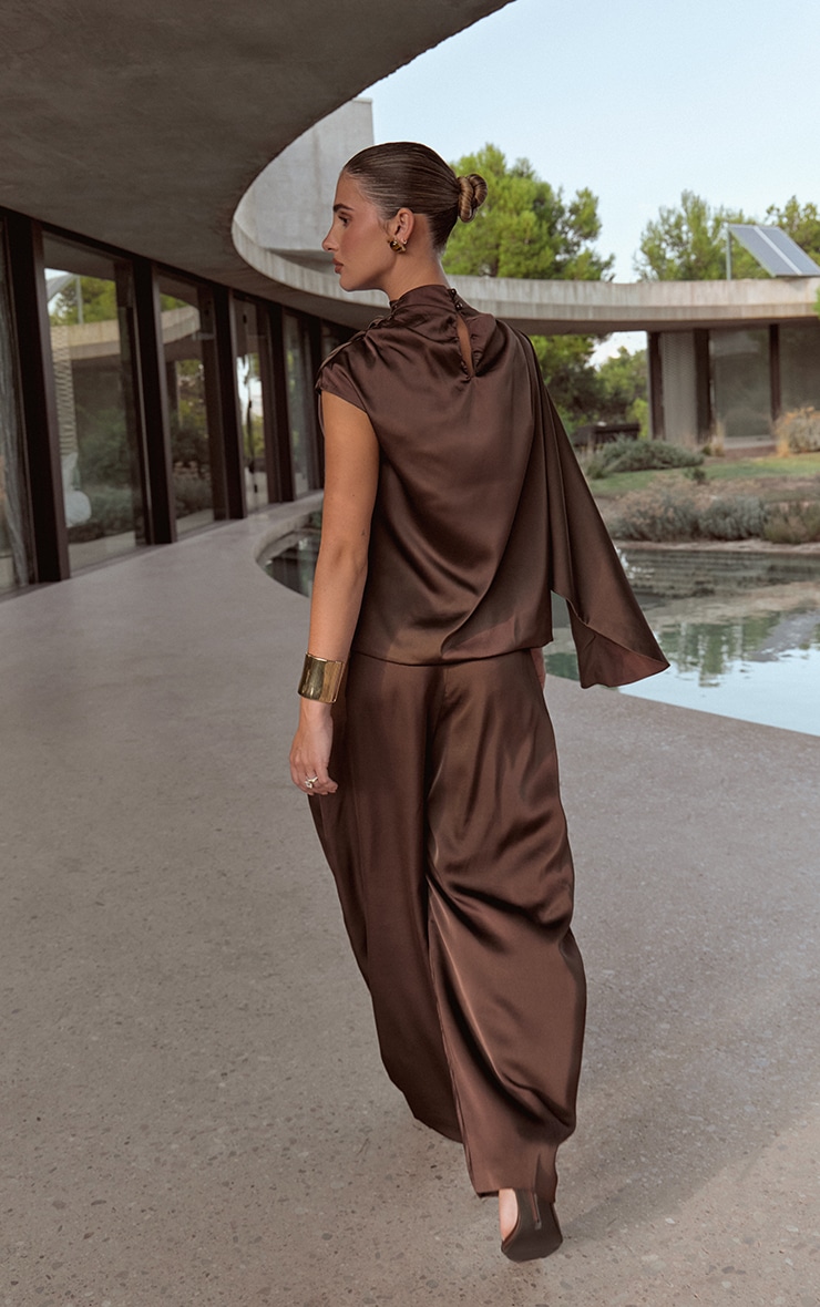 Dark Chocolate Satin Panel Detail Pants image 2