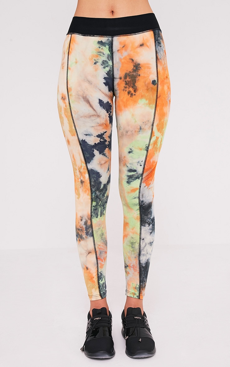 Kacy Orange Tie Dye Gym Leggings Dresses PrettylittleThing