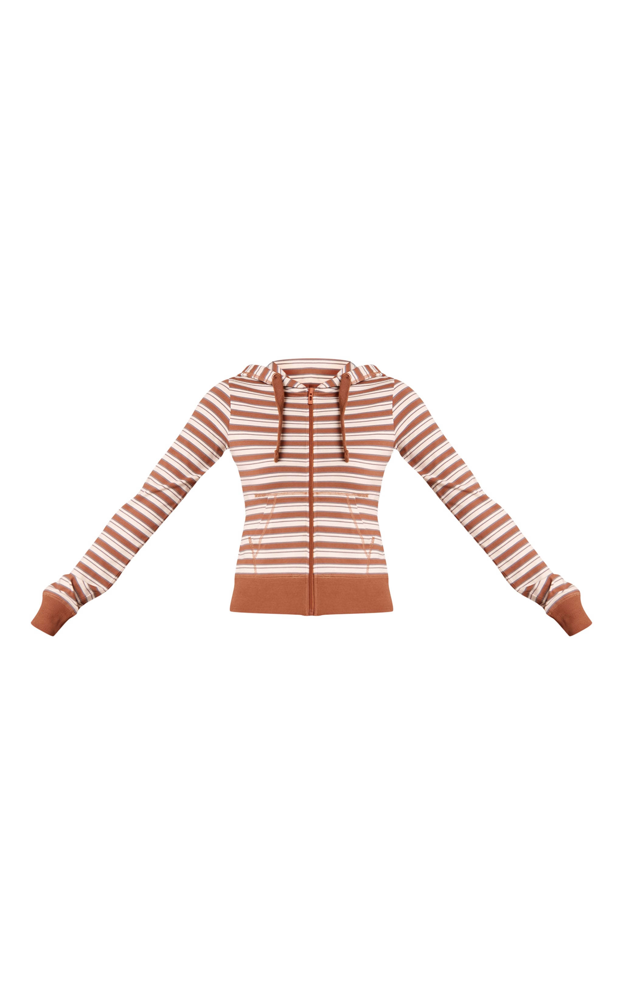 Light Brown Stripe Zip Up Fitted Track Top image 5