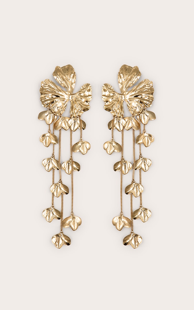 Gold Flower Drape Statement Earrings image 2