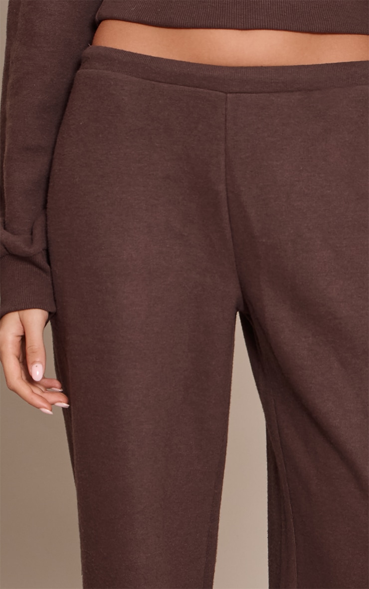 Chocolate Brushed Rib Elasticated Straight Leg Pants image 4
