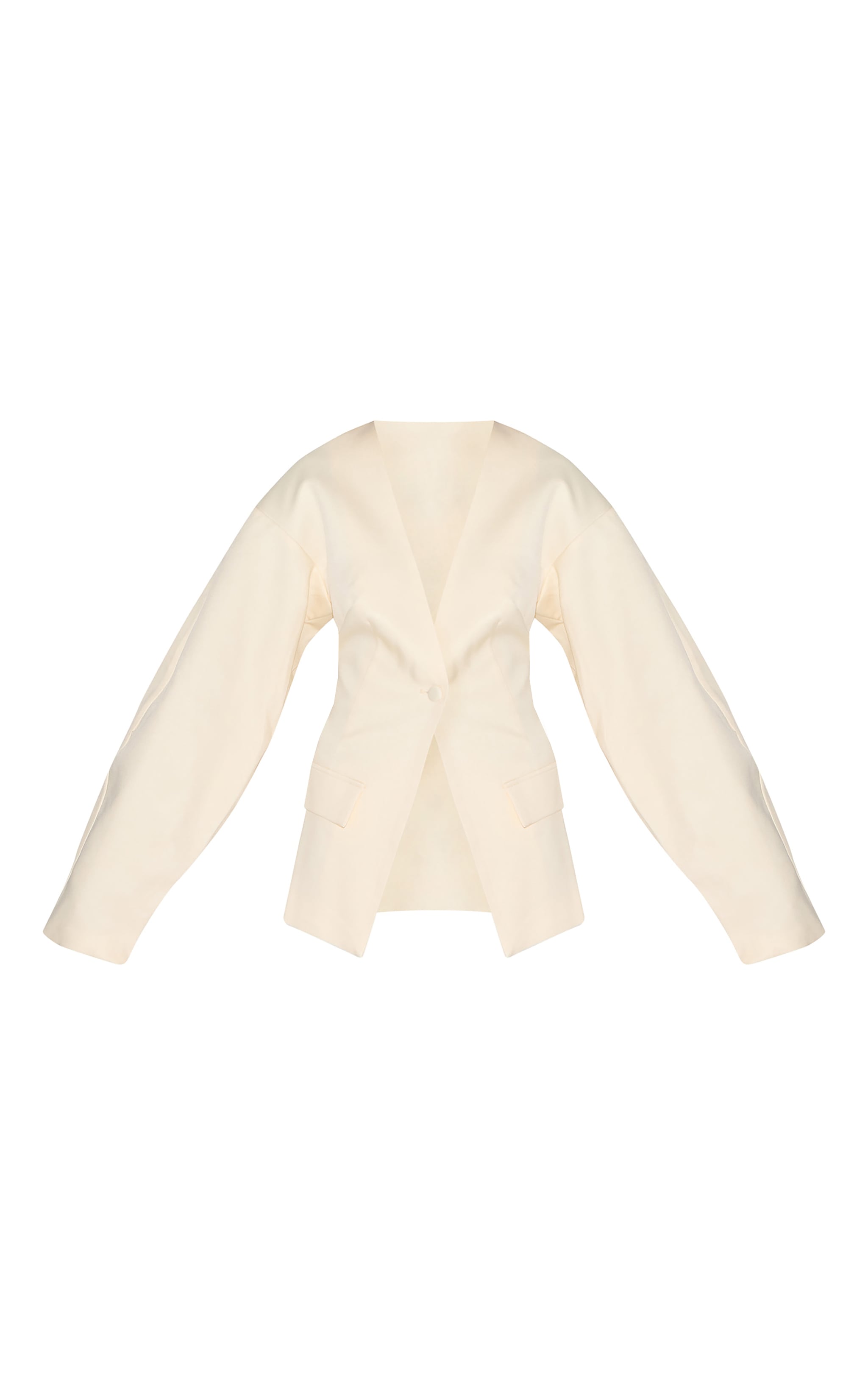 Ecru Cocoon Sleeve Cinched Waist Pocket Blazer image 5