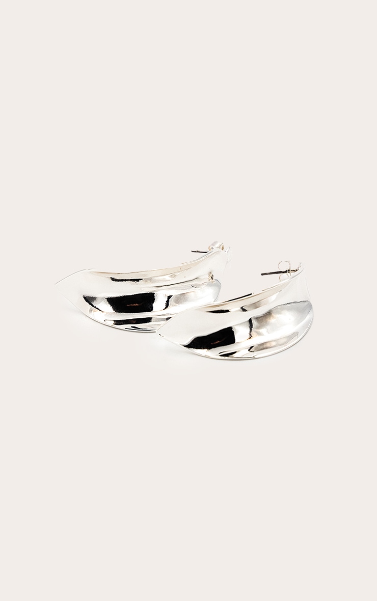Boucles d'oreilles arrondies lisses argentées en forme de feuilles image 3