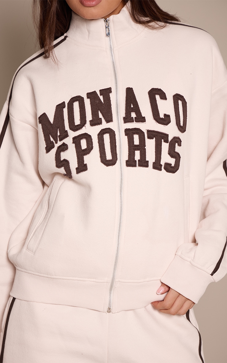 Cream Contrast Monaco Applique Zip Through Sweatshirt image 4