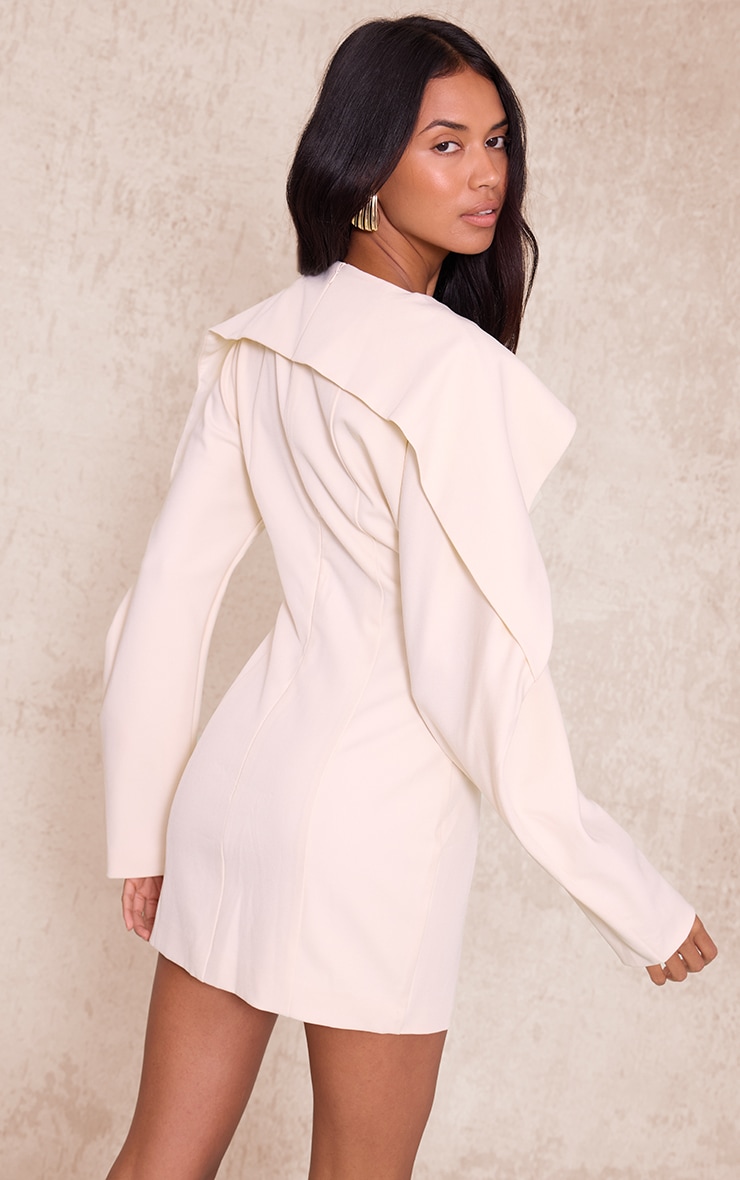 Ecru Woven Cape Detail Long Sleeve Bodycon Dress image 2