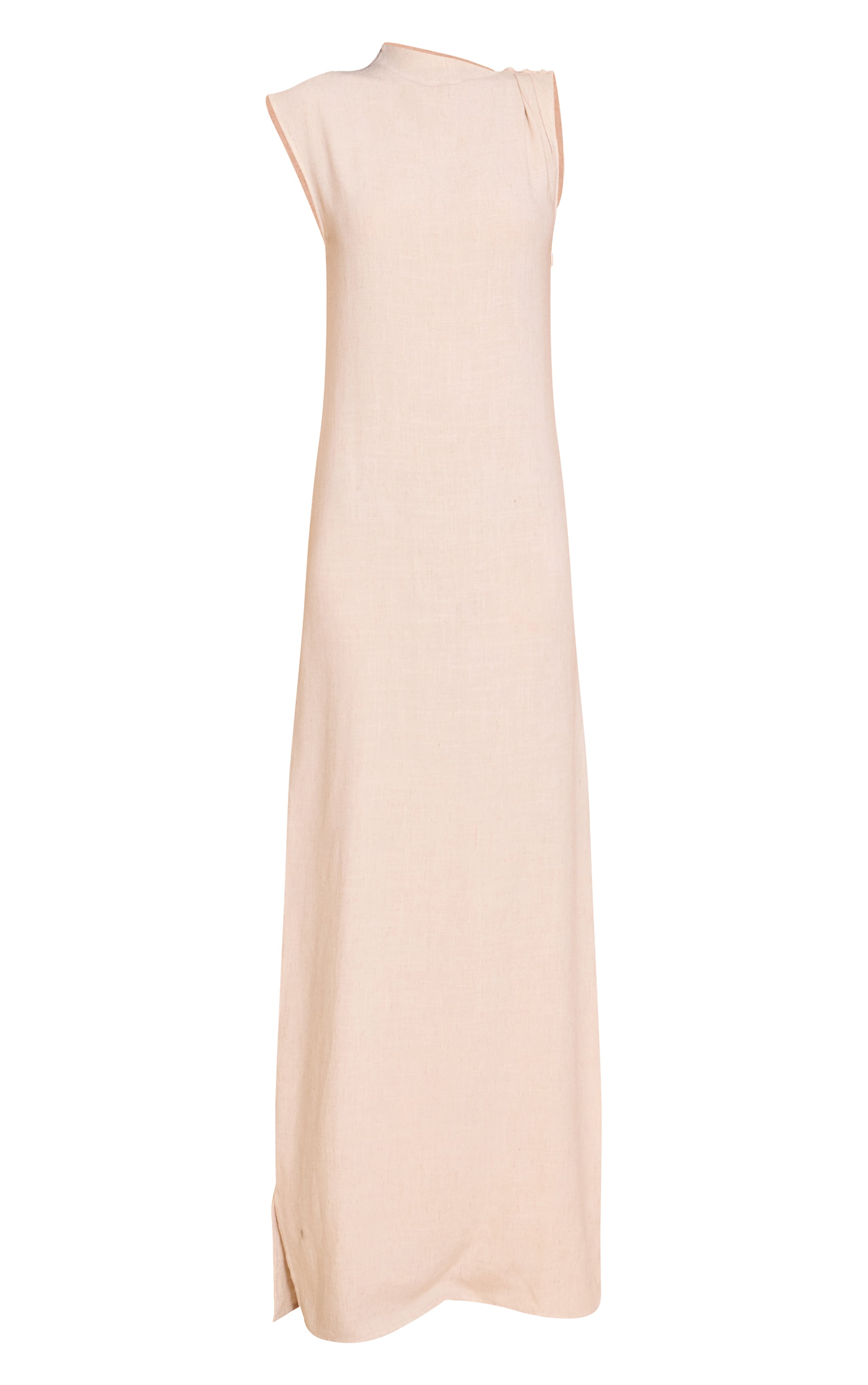 Natural Linen Look Sleeveless Drape Neck Detail Maxi Dress image 5