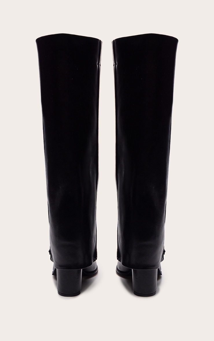Black Fold Over Knee High Block Heel Boot image 4