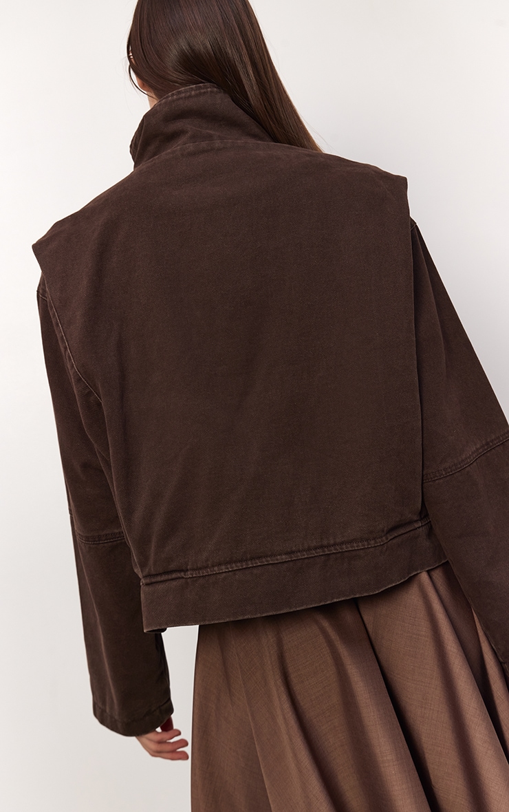 Chocolate Funnel Neck Pocket Detail Denim Jacket  image 2