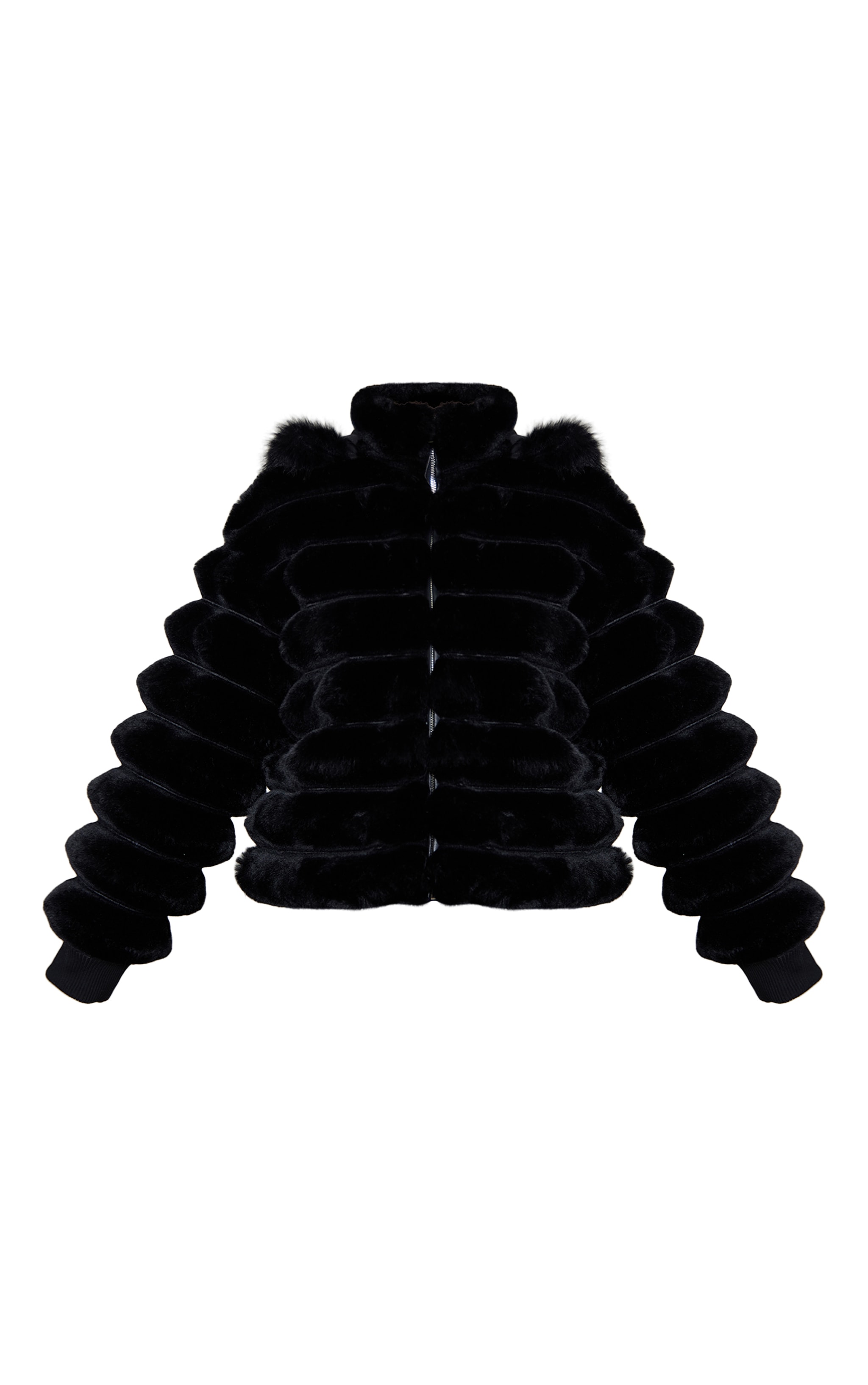 Black Panelled Faux Fur Coat image 5