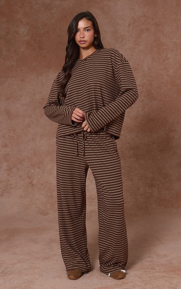 Chocolate Striped Soft Fleece Straight Leg Sweatpants image 2