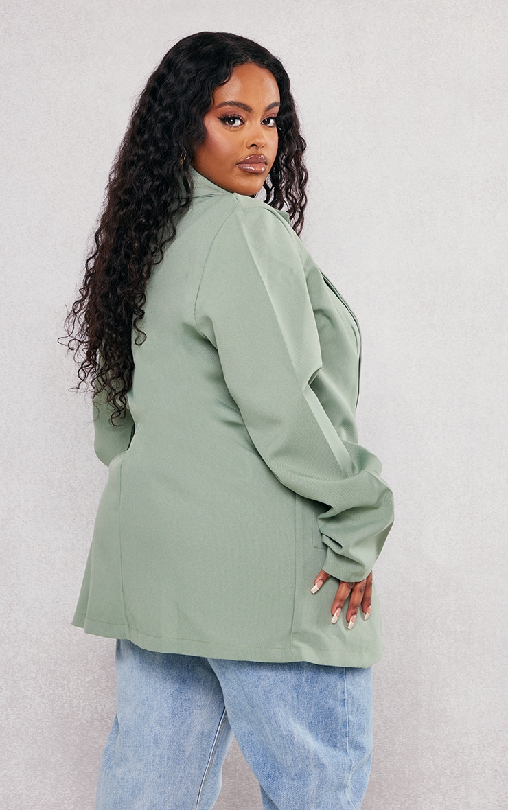 Plus Sage Green Basic Single Breasted Oversized Blazer image 2