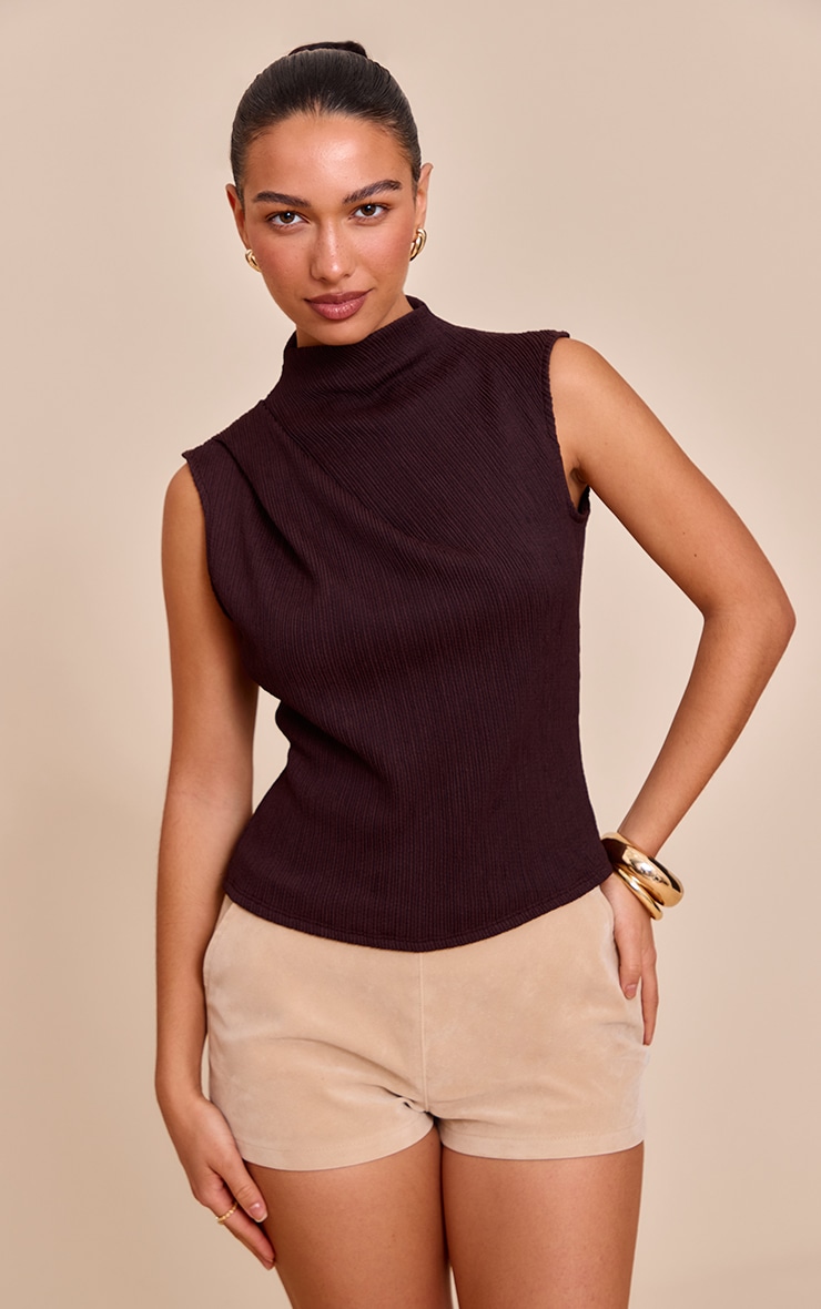 Chocolate Textured Ruched Detail Long Top image 1