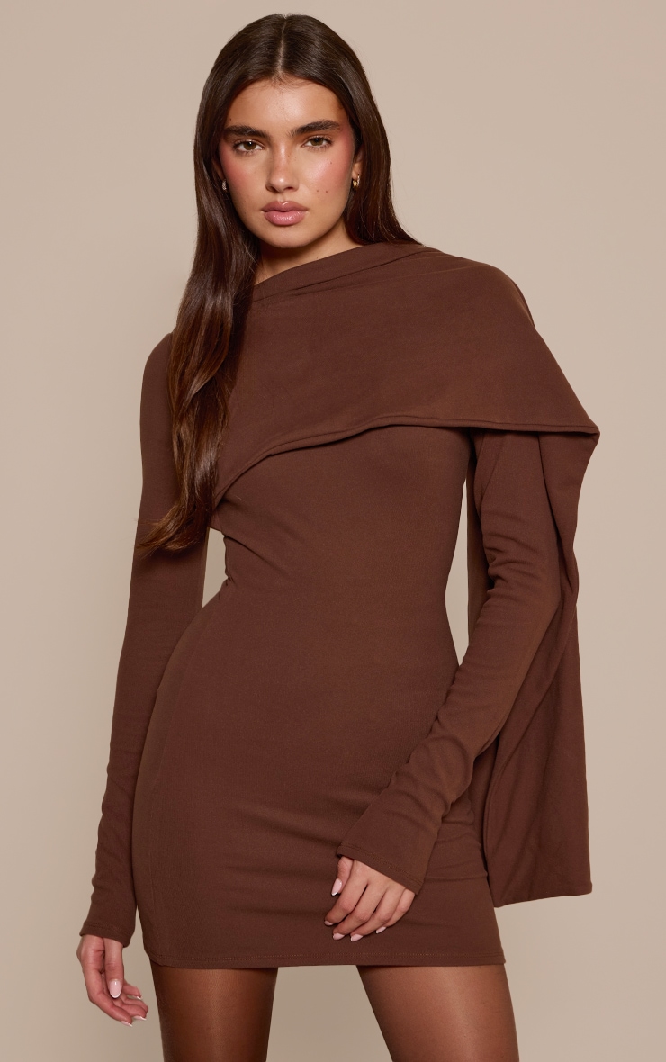 Chocolate Soft Touch Wrap Detail Bodycon Mini Dress image 1
