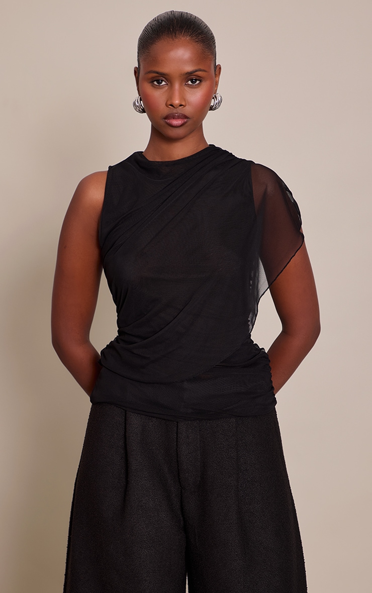 Black Mesh Cape Detail Long Top  image 1