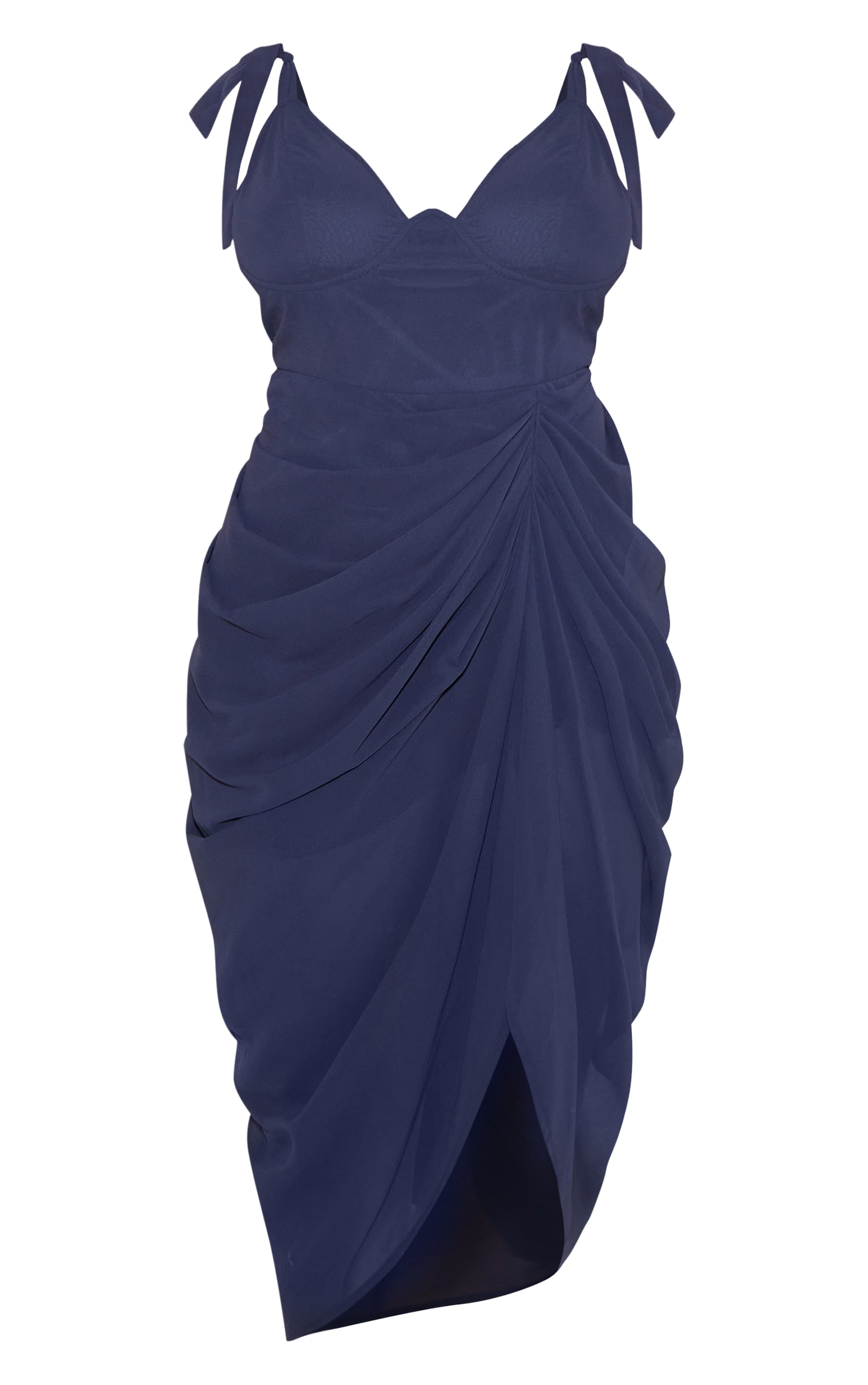 Plus navy Underwire Detail Draped Midi Dress image 5